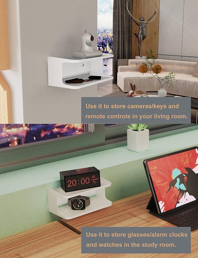 2-Shelf Bedside Shelf Organizer, Modern/Contemporary Style, Wall Mount, Double Tray Holder for Bedroom, Bathroom, Electronic Devices, Personal Items