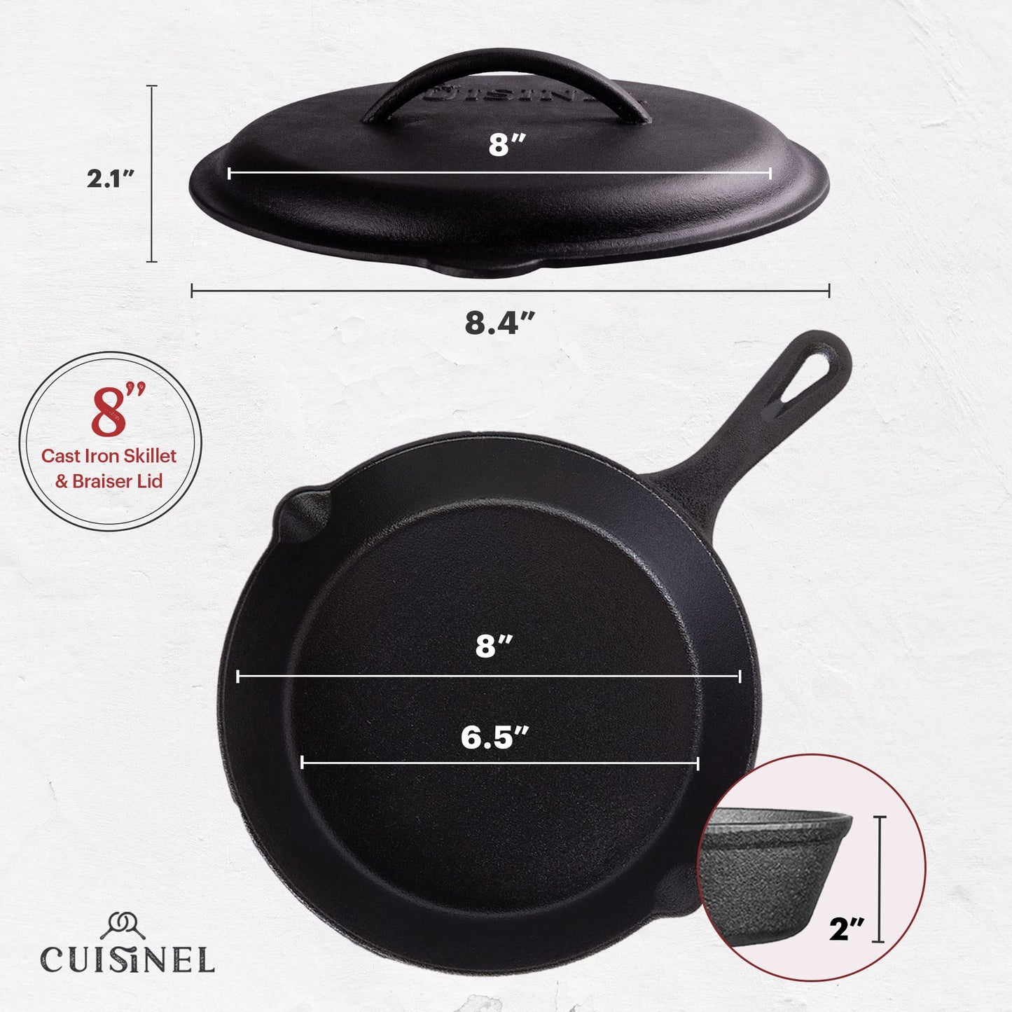 Cuisinel 12‑Inch Cast Iron Skillet – Pre‑Seasoned Frying Pan with Assist Handle & Silicone Handle Holder – Oven, Stovetop, Grill & Campfire Safe Cookware – PFAS & PFOA‑Free