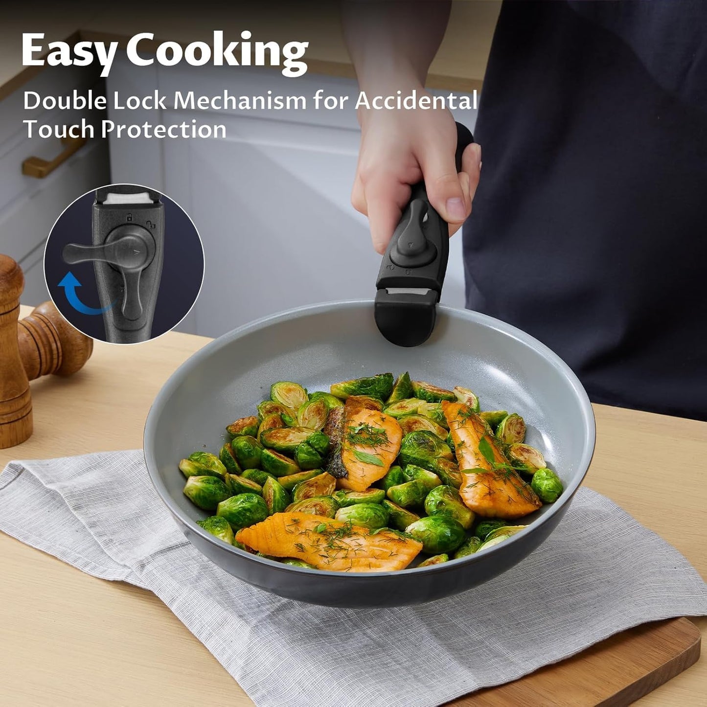 BEZIA Induction Cookware with Healthy Ceramic Coating, Camping Pots and Pans Set Nonstick 10pcs with Detachable Handles, Induction RV Kitchen Set with Removable Handles, Oven Safe