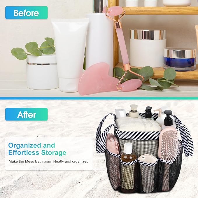 Attmu Mesh Shower Caddy Portable for College Dorm Room Essentials with 8 Pockets, Hanging Shower Caddy Dorm Basket, Quick Dry Shower Bag for Bathroom