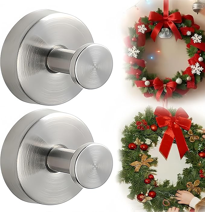 Suction Cup Hooks for Wreaths on Glass, 2026 Upgrade No Drill Towel Hooks Stainless Steel Waterproof Suction Cup Hooks, Wreath Hanger for Front Door for Kitchen, Bedroom (4, White)