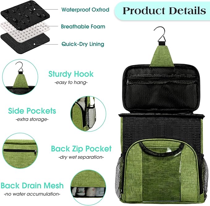 Attmu Portable Shower Caddy College Tote Bag, Quick Dry Hanging Toiletry Bag, Large Capacity Mesh Shower Caddy Portable for College Dorm Room Essentials for Boys and Girls for Bath Camping (Green)