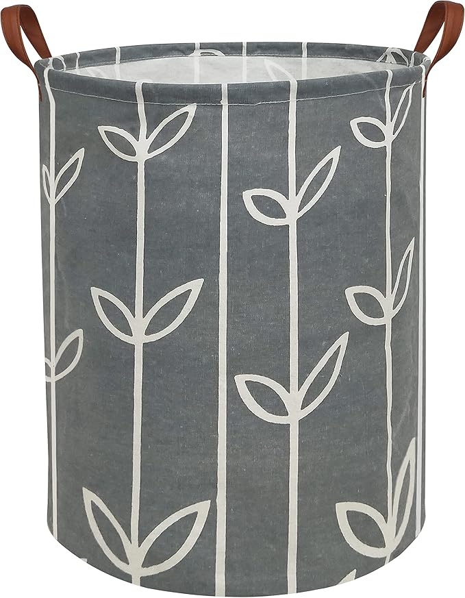 HIYAGON Large Storage Baskets,Waterproof Laundry Baskets,Collapsible Canvas Basket for Storage Bin for Kids Room,Toy Organizer,Home Decor,Baby Hamper (Grey leaves)