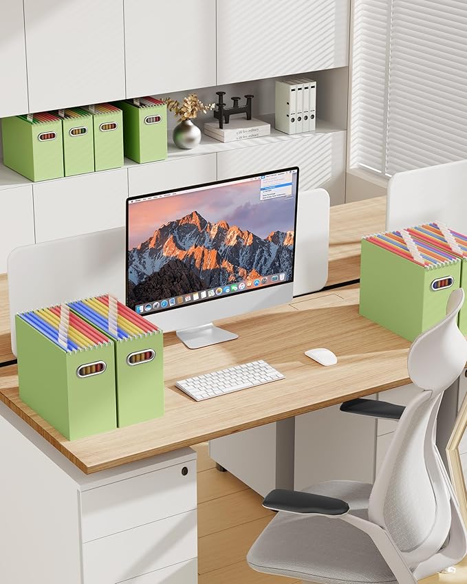 Oterri Cardboard File Organizer Box for Hanging File Folders Letter Size,File Box for Computer Desk,File Cabinet,Working Home,Office,Classroom (Green, Letter Size - 8 Packs)