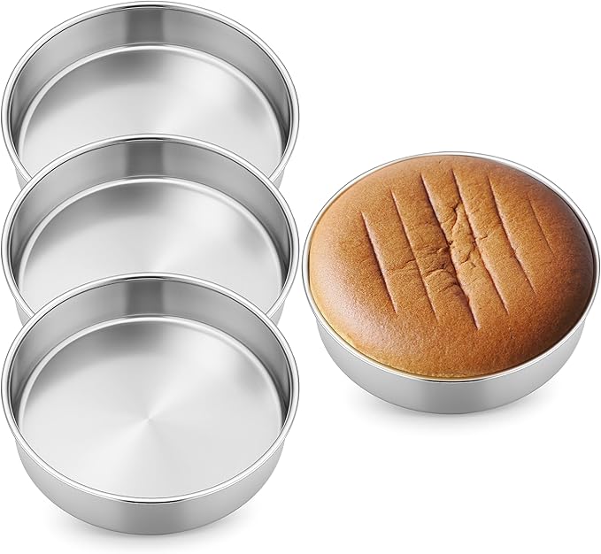 Leonyo Stainless Steel Round 8 Inch Cake Pans For Baking, 2 Pack