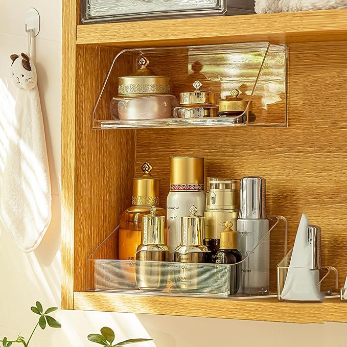 MORNITE Medicine Cabinet Organizer Shelf, Vanity Trays for Bathroom Counter, Cosmetic Storage Tray, Makeup Organizer, Beauty Organizer