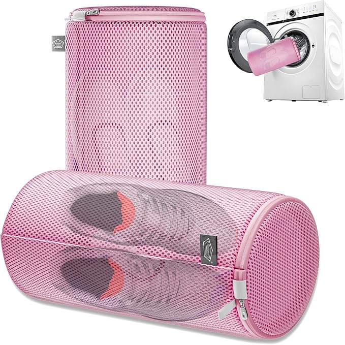 Kimmama Shoe Washing Machine Bag, Shoe Bag for Washing Machine, Mesh Laundry Bags for Sneakers, Footwear, Trainers, Slippers, Pink Sandwish Net, 8x15"