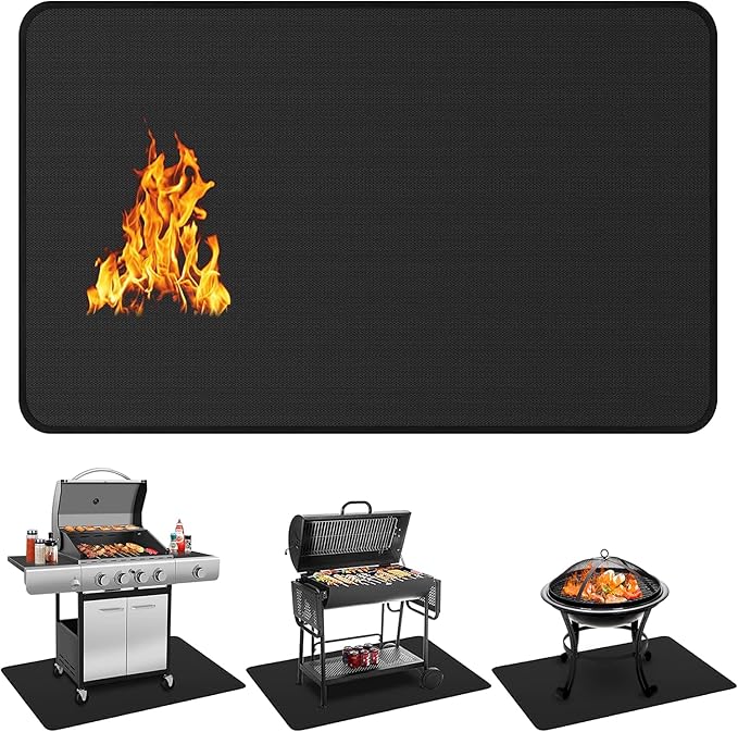 Protebox 75 x 40 inch Under Grill Mats for Outdoor Grill, Double-Sided Fireproof Deck and Patio Protector Mat, Waterproof Oil-Proof BBQ Floor Pad Indoor Fire Pit Fireplace Mat