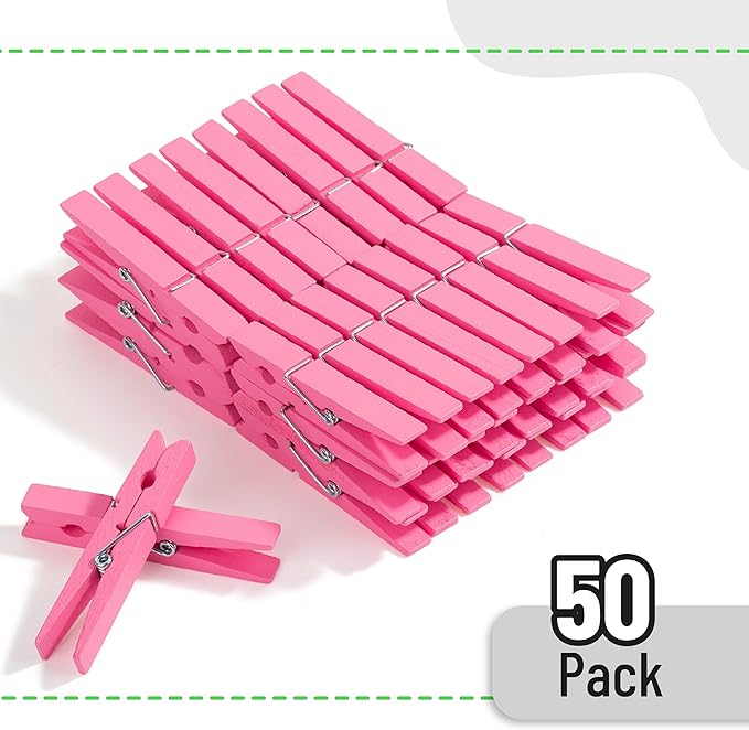 Mr. Pen- Wooden Clothes Pins, Natural Wood, 50 Pack, 2.9 Inch, Pink, Rust Resistant Clothes Pins for Hanging Clothes, Valentine Decoration