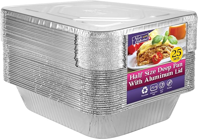 Aluminum Pans Half Size, 9X13, Extra Heavy Duty Disposable Foil Pans For Baking (10 Pack) Roasting & Chafing, Deep Tin Foil Bakeware, Steam Table Tray, Cookware, Food Prepping, Cake & Oven Pan