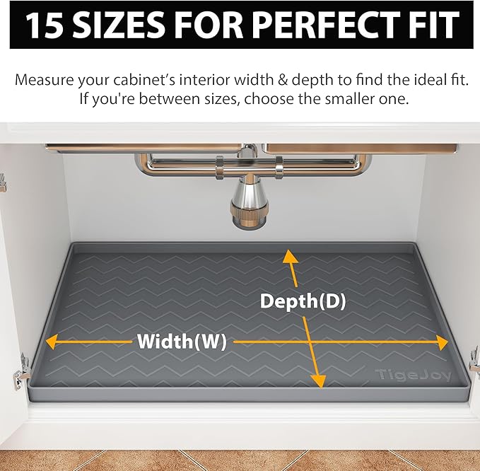 TigeJoy Under Sink Mat 28" x 22", Silicone Mats in Kitchen Bathroom Organizers and Storage, Waterproof Protector for Drawer Shelf and Cabinet Liner, Flexible Drip Tray，Pet Feeding Mat
