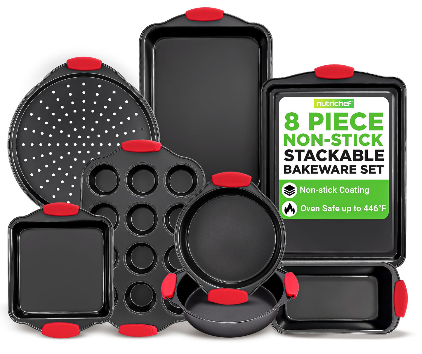 NutriChef 42 Pc Bakeware Set Nonstick, Carbon Steel Baking Pans w/Utensils