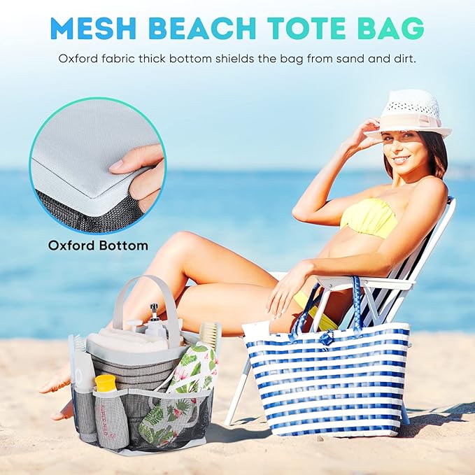 EUDELE Mesh Shower Caddy Portable for College Dorm Room Essentials, 8-Pocket Large Capacity Shower Bag for Beach, Swimming, Gym Pack