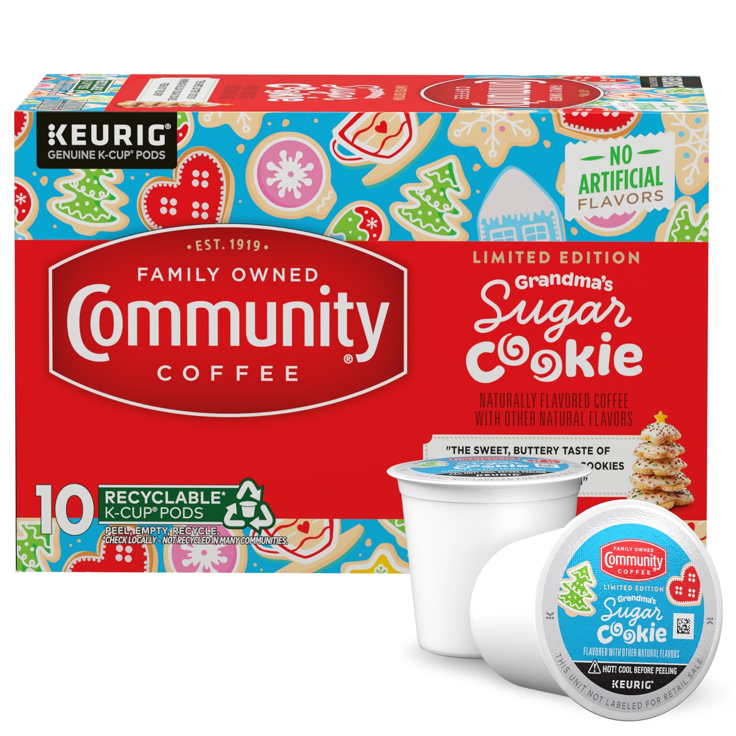 Community Coffee Grandma's Sugar Cookie Keurig K-Cup Pods, Limited Edition Holiday Flavor, Natural Ingredients, 10 Count (Pack of 6)