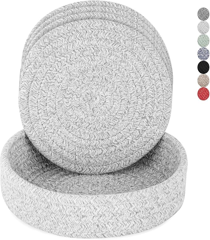 Trivets for Hot Dishes, Pots and Pans, Hot Pads with Storage Basket, Pot Holders for Kitchen, Heat Resistant Mat Protect Counter Home Essentials, Farmhouse Decor (Deep Gray 4 PCS)