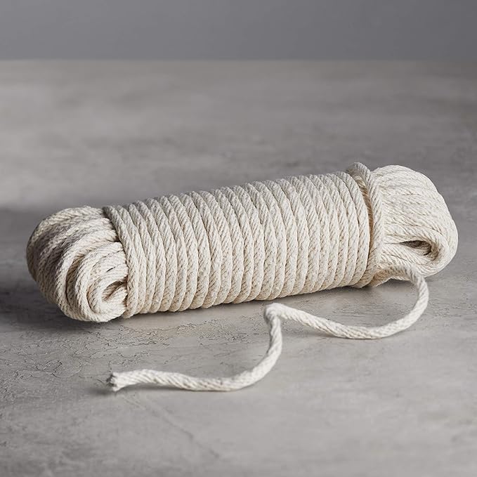 Amazon Basics Natural Cotton Braided Rope, Strong, Low Stretch, All-Purpose, Clothesline, DIY Projects, Crafting, Indoor & Outdoor Use, 3/16 Inch x 50 Foot (4.5mm x 15m), Off White