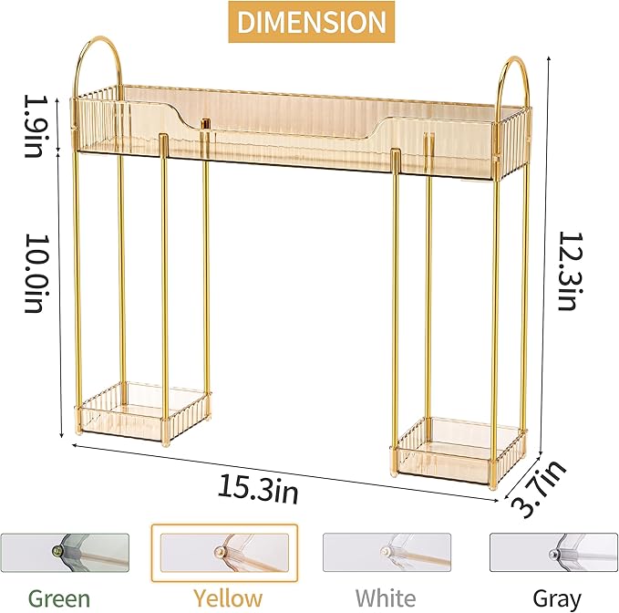 YCIA&DONE Bathroom Countertop Organizer Over The Faucet, Narrow Counter Organizers Above Sink, Table Mounted Faucet Sink Shelf for Kitchen, Toilet, Laundry(Amber Gold)