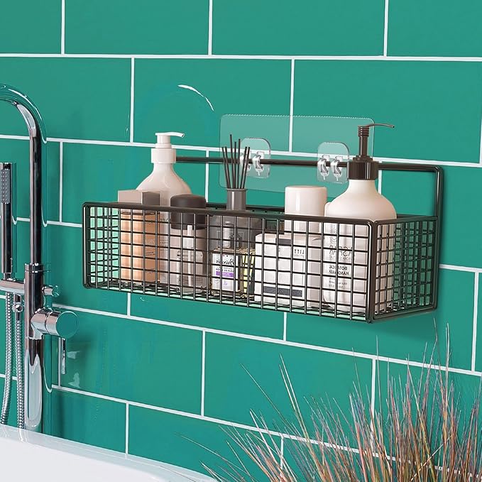 4 Pack Shower Caddy Adhesive Replacement, Strong Adhesive Sticker Hooks for Corner Shower Caddy Bathroom Shelf Basket Soap Dish Hanging Hooks Kitchen Accessories No Drilling