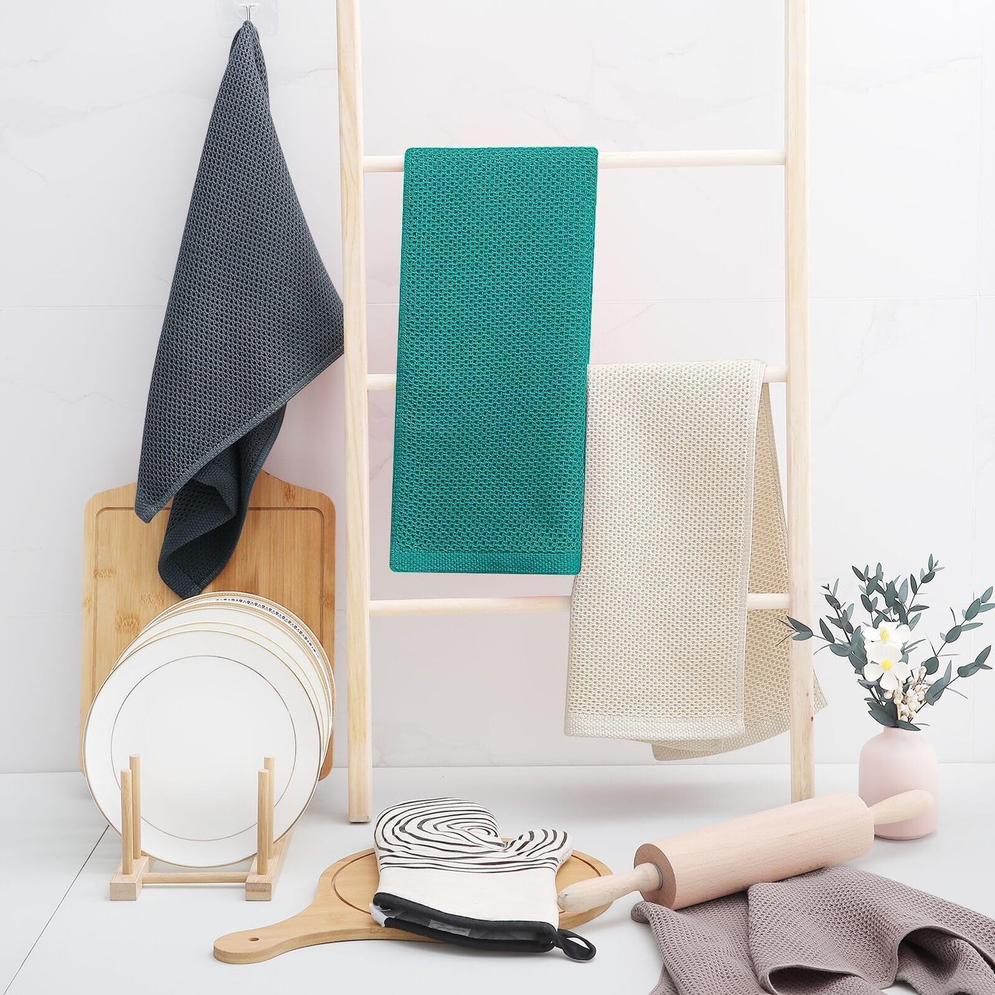 Homaxy 100% Cotton Waffle Weave Kitchen Dish Towels 4-Pack, Teal