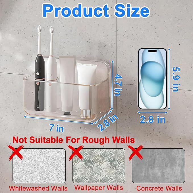 Diesisa 2pc Acrylic Wall Mount Organizer, Adhesive Clear Cabinet Door Organizer,Acrylic Shelves for Wall,No Drilling Hang Walls,with Self Adhesive Tape, for Bathroom, Kitchen, Living Room