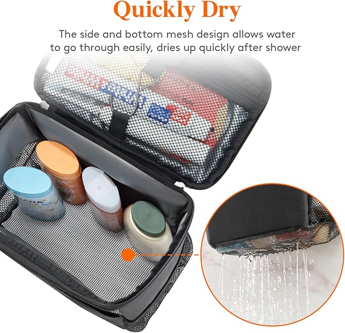 Lifewit Mesh Shower Caddy Bag Portable for College Dorm Room Essentials, Hanging Organizer Basket, Quick Dry Tote Bag for Camping, Bathroom, Beach, Travel, Large, Black