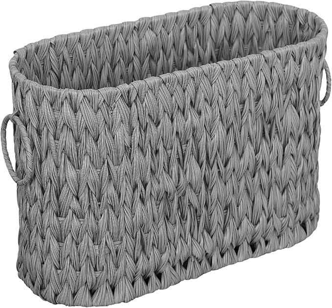 Toilet Paper Storage,Narrow Toilet Paper Basket for Bathroom,Large Toilet Paper Organizer for 6 Mega Rolls,Waterproof Wicker Bathroom Storage Basket,Free Standing,Grey