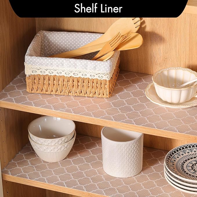 Cooyes Shelf Liner for Kitchen Cabinets – Non-Adhesive Waterproof Drawer Liner – Durable EVA Material Easy-to-Cut Shelf Paper for Refrigerator, Cupboard, Dresser with Modern Pattern