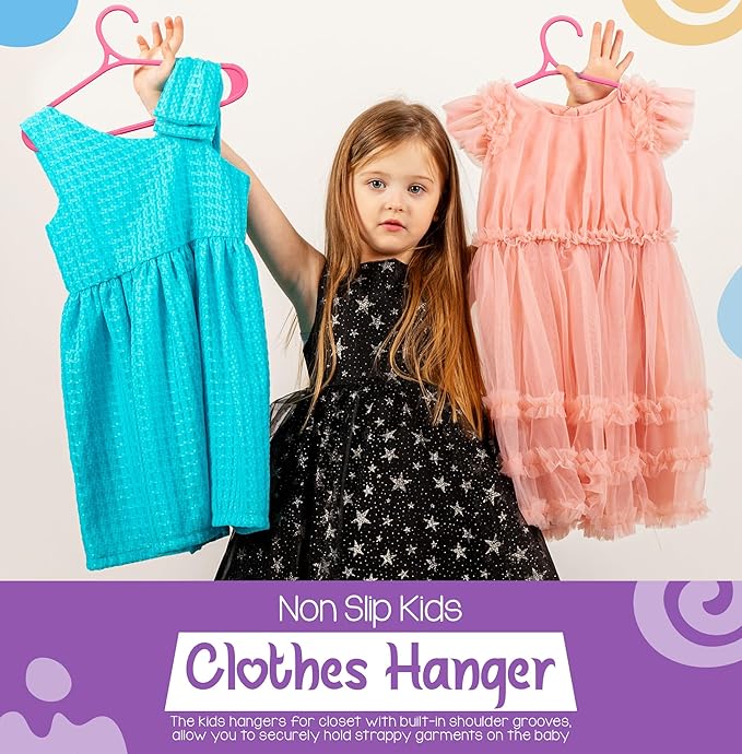Utopia Home Kids Hangers 60 Pack - 11 Inch Plastic Baby Hangers for Closet - Childrens Hanger for Clothes & Infant Hanger for Closet - Non-Slip Shoulder Grooves, Strap Hooks & Pants Bar (Pink)