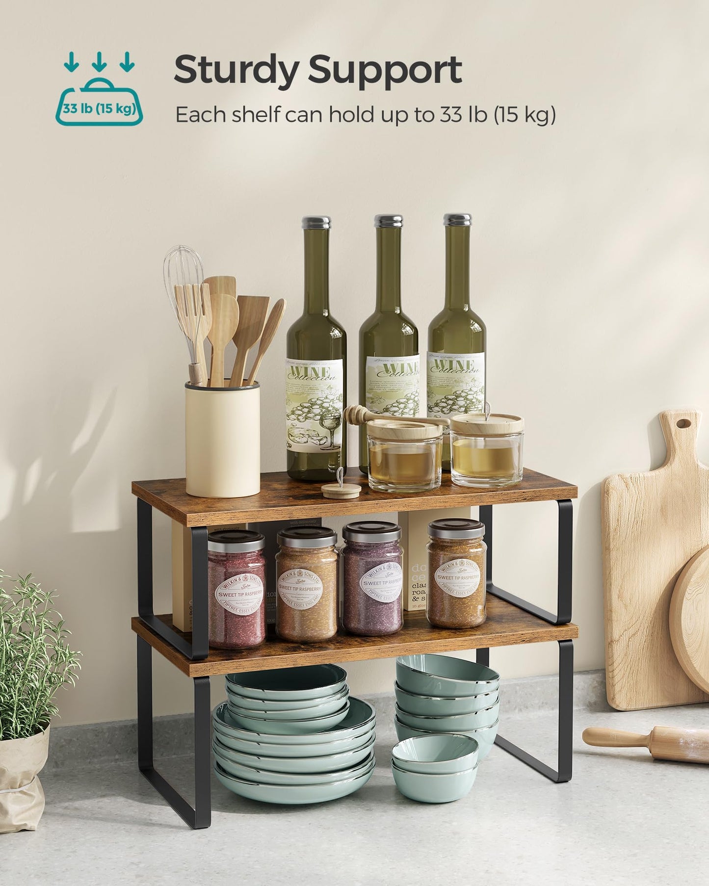 SONGMICS Cabinet Organizer Shelf, Set of 4 Spice Rack, Kitchen Storage