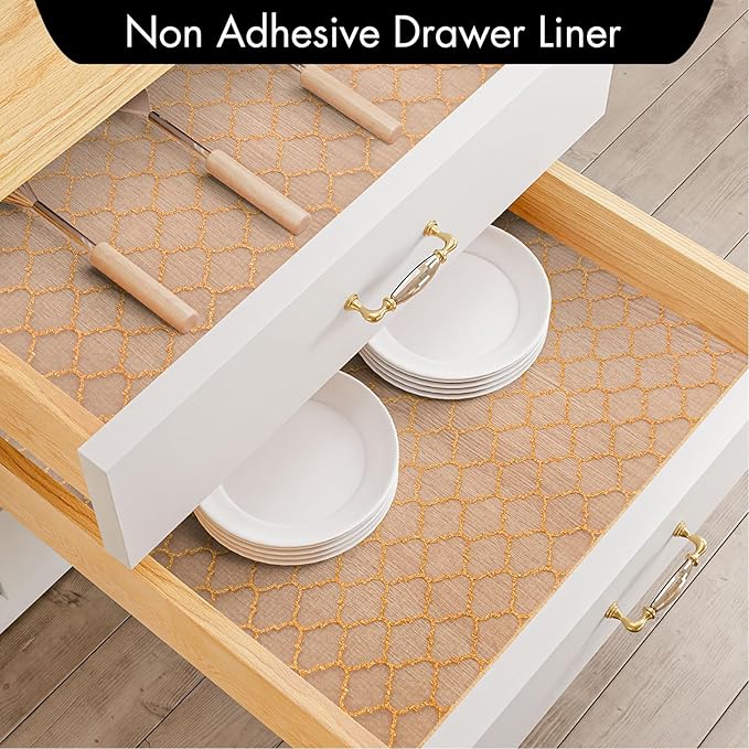 Cooyes Shelf Liner, Non Adhesive Drawer and Cabinet Liner, EVA Washable Oil-Proof Shelf Paper for Kitchen Cabinets, Refrigerator, Storage, Desks with Modern Pattern