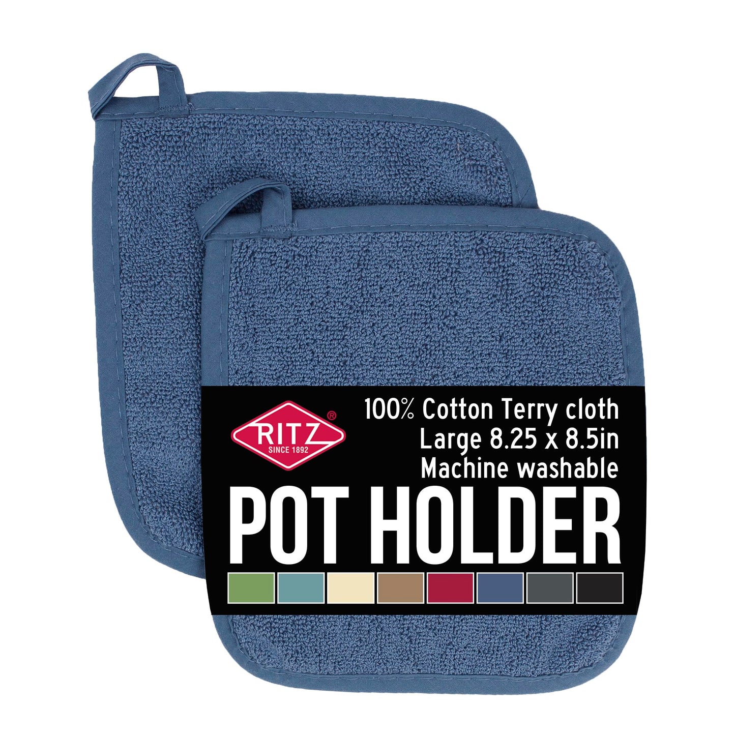 RITZ Terry Potholder & Hot Pad: Unparalleled Heat Resistant, Durable 100% Cotton – Ergonomically Designed for Optimal Grip – Easy-Care Machine Washable – 2-Pack, Latte