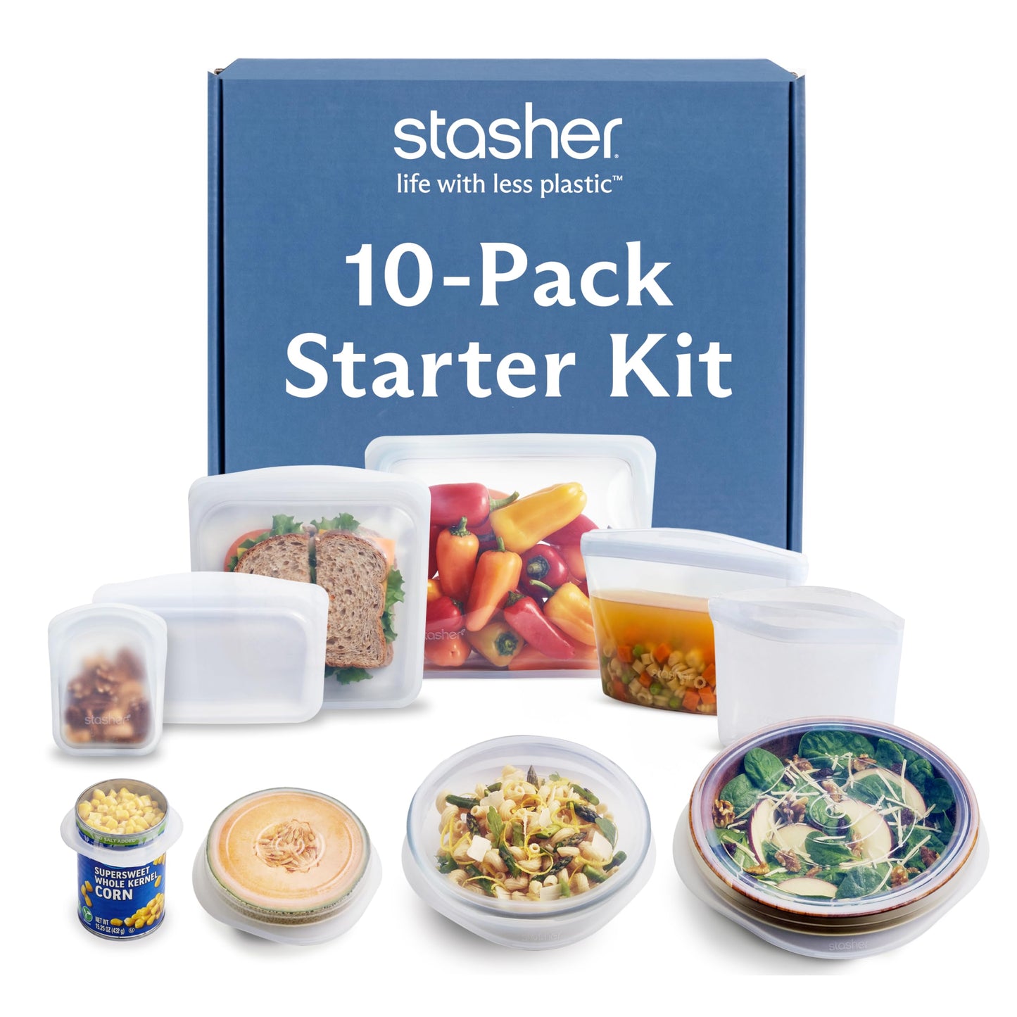 Stasher Premium Reusable Silicone Storage Bags, 4-Pack Starter Kit, Clear