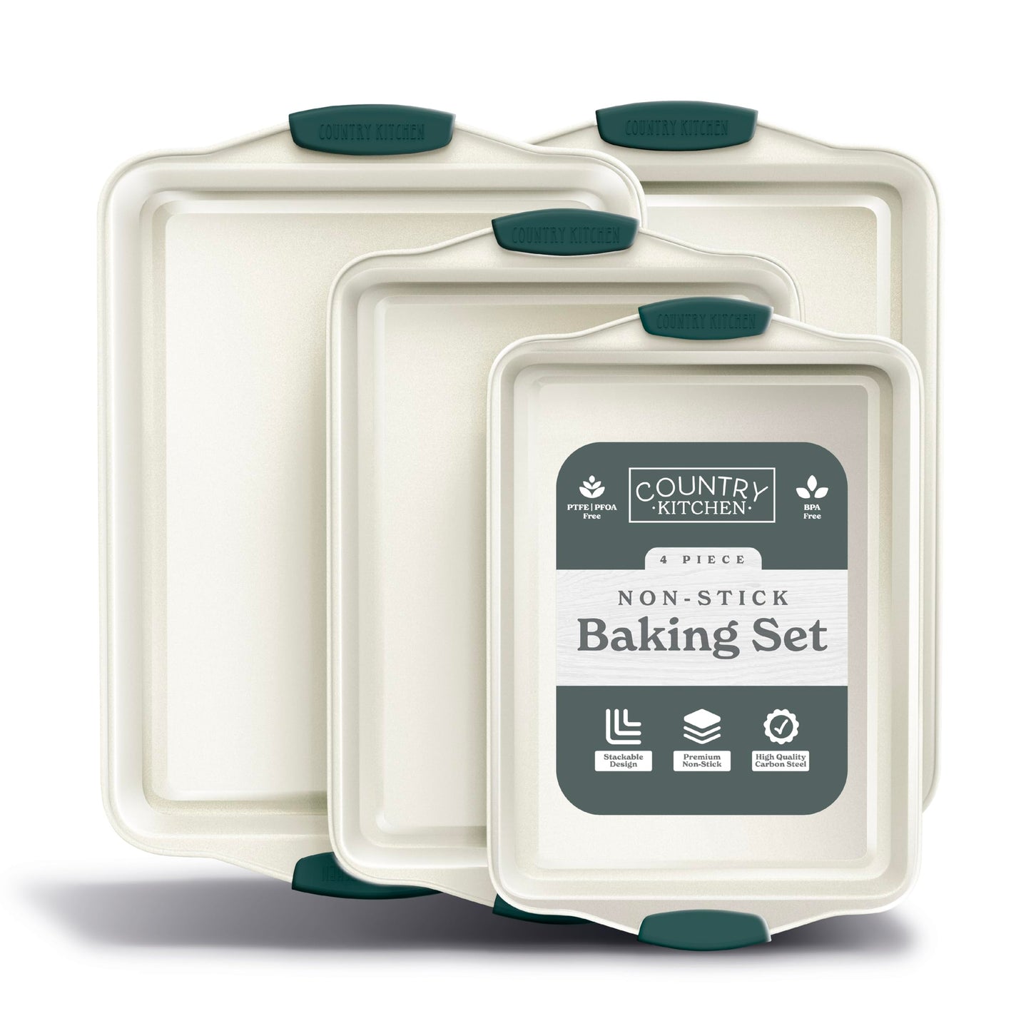 Country Kitchen Nonstick Stackable Bakeware Set - Heavy Duty, Durable, Easy Release Baking Set, Black, 4 Pcs