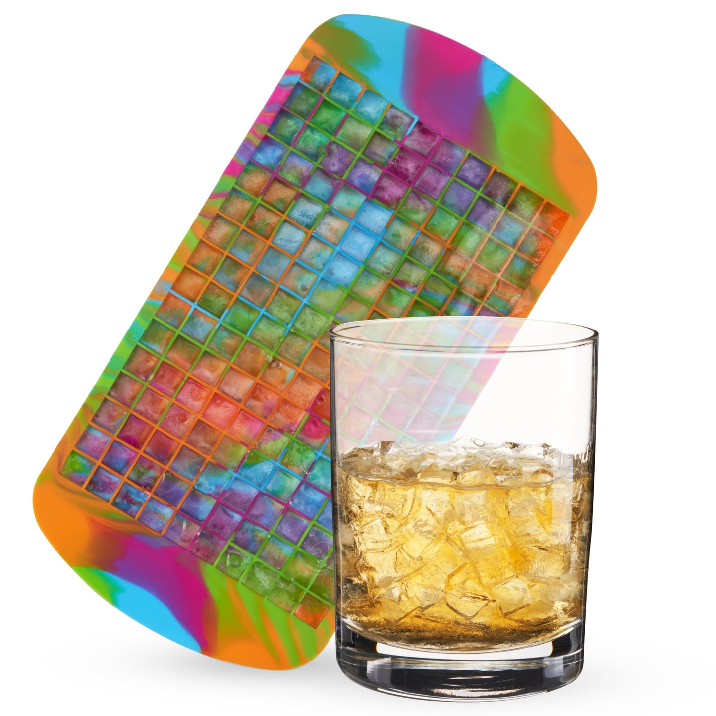 Host Ice Cube Tray with Lid, Makes 15 1.25" Cubes, Durable Silicone Trays, Perfect for Cocktails, Beverages, Mocktails, Iced Coffee, Tea, Infused Water, Kitchen Essentials, Set of 1, Blue Marble