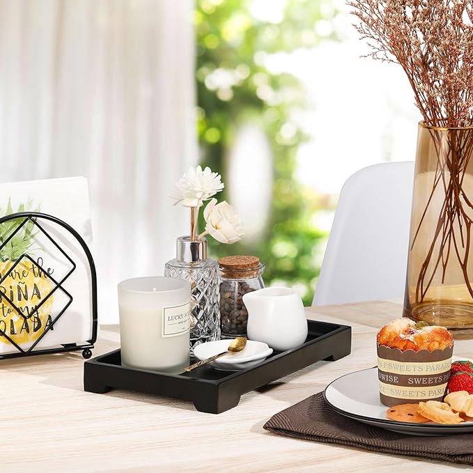 Luxspire Vanity Tray, 6"x 10" Rectangle Bathroom Tray, Toilet Tank Tray, Resin Kitchen Tray Decorative Jewelry Tray, Vanity Countertop Organizer Bathroom Accessories, Medium, Matte Black
