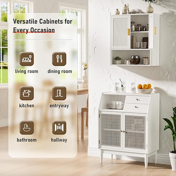 Bathroom Wall Cabinet, Wall-Mounted Medicine Cabinet with Adjustable Wood Shelf & Doors, Floating Bathroom Cabinet Over Toilet for Laundry Room & Kitchen & Living Room (White)