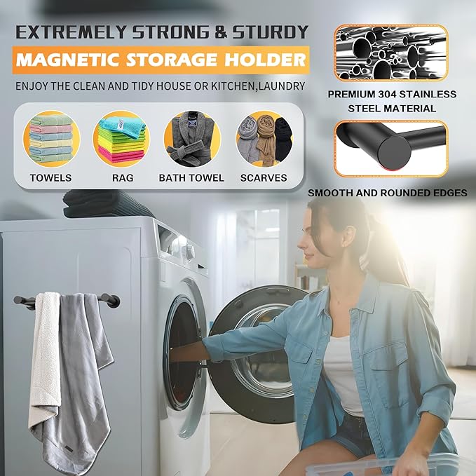 ULIBERMAGNET Magnetic Towel Holder, Magnetic Towel Bar Holder with Adjustable Length, Non-Slip Magnetic Curtain Flip Calendar Rod for Classroom Whiteboard, Refrigerator, Dishwasher, Laundry (2 Pack)