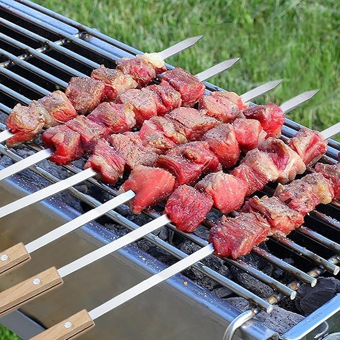 Amestar 12 Pack Kebab Skewers Grilling Skewer Stainless Steel Flat 22 Inche
