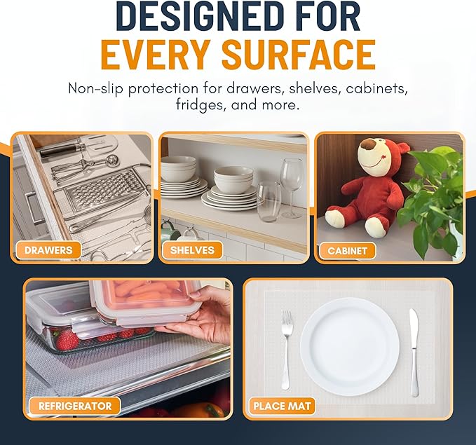 Shelf Liner Drawer Liner for Kitchen Cabinets Non-Adhesive by Linda’s Essentials (12 x 240 Inches) - Non-Slip Easy Clean Kitchen Cabinet and Cupboard Protector, Waterproof Mat, Clear Roll