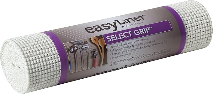 Duck Brand Select Grip EasyLiner Shelf and Drawer Liner, Non-Adhesive, 12-Inch x 10-Feet, Non-Adhesive, White, 1359539