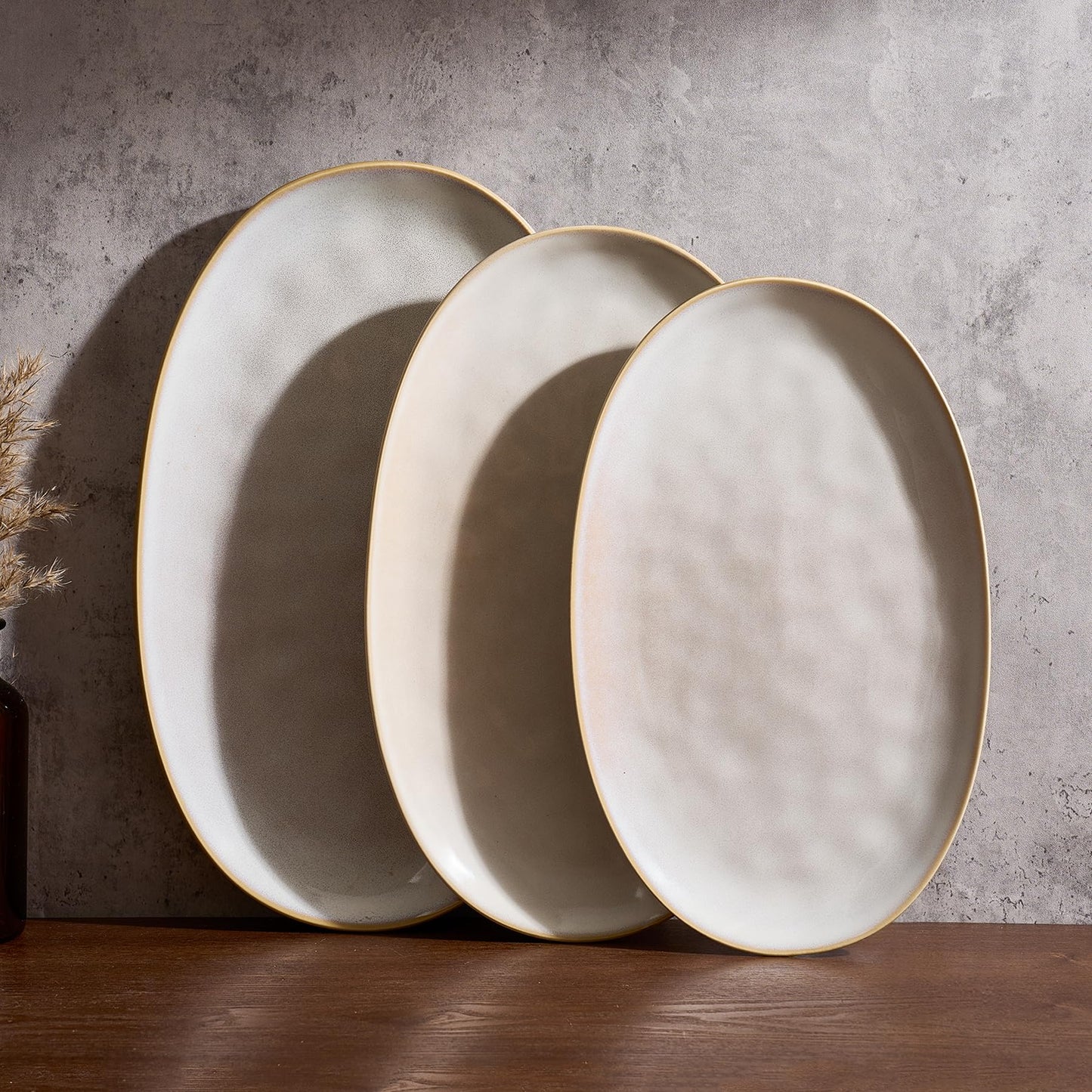 famiware Serving Platters Set of 3 Sizes - Oval, Matte White