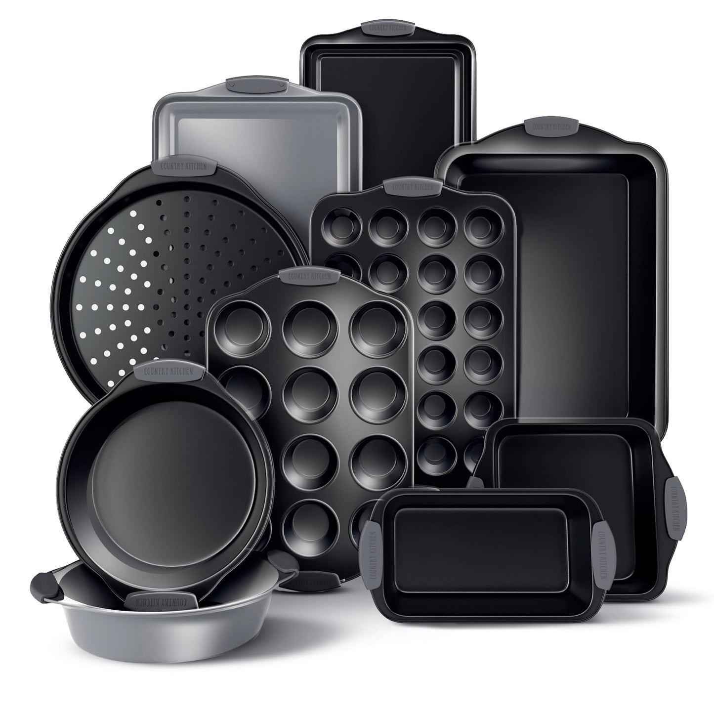 Country Kitchen Nonstick Stackable Bakeware Set - Heavy Duty, Durable, Easy Release Baking Set, Black, 4 Pcs