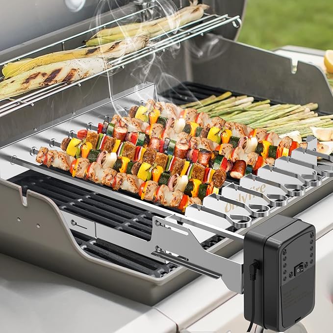 onlyfire Stainless Steel Electric Skewer Turner Rotated Shish Kabob Set