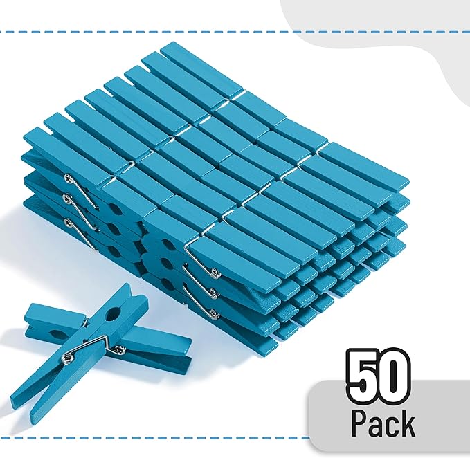 Mr. Pen- Wooden Clothes Pins Wood, Natural Wood, 50 Pack, 2.9 Inch, Blue, Rust Resistant Clothes Pins for Hanging Clothes