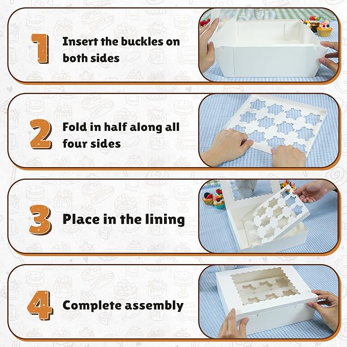 4 Pack Cupcake Boxes, Hold 12 Standard Cupcakes, Cupcake Containers with Window and Inserts, High Grade Cupcake Holder, for Birthday Holiday Party, Supplies for Cupcakes, Desserts and More