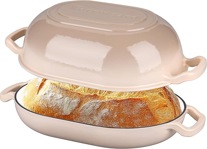 VORRINGARD Enameled Cast Iron Sourdough Bread Oven, Dutch Oven, Loaf Cast Iron Bread Pan for Homemade Bread Baking, Meatloaf Pan with Lid, 7QT, Pink