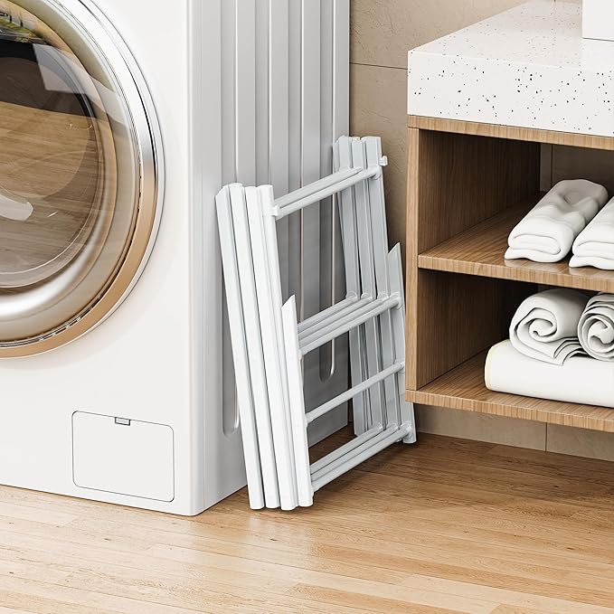 Foldable Drying Rack Clothing, 3-Tier Portable Clothes Drying Racks for Indoor & Outdoor, Anti-Rust Compact Laundry Rack Collapsible, White 28" D x 10" W x 35" H