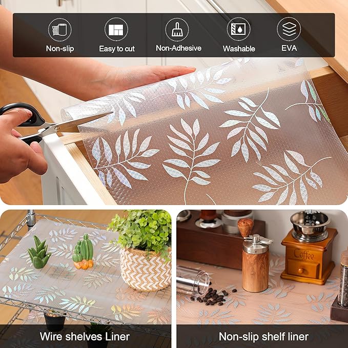 Cooyes Shelf Liner – Premium Non-Adhesive Cabinet & Drawer Liner for Kitchen – Waterproof Shelf Paper with Modern Pattern – Durable EVA Cabinet Mat – Easy to Cut （17.5" W x 78.7" L）