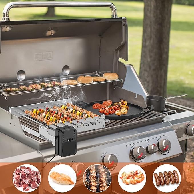 onlyfire Stainless Steel Electric Skewer Turner Rotated Shish Kabob Set