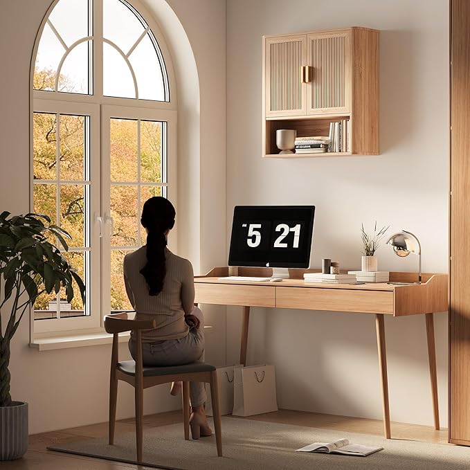Bathroom Wall Storage Cabinet, Medicine Cabinet with Adjustable Wood Shelf & Doors, Over The Toilet Storage Cabinet for Laundry Room & Kitchen & Living Room (Natural Oak)